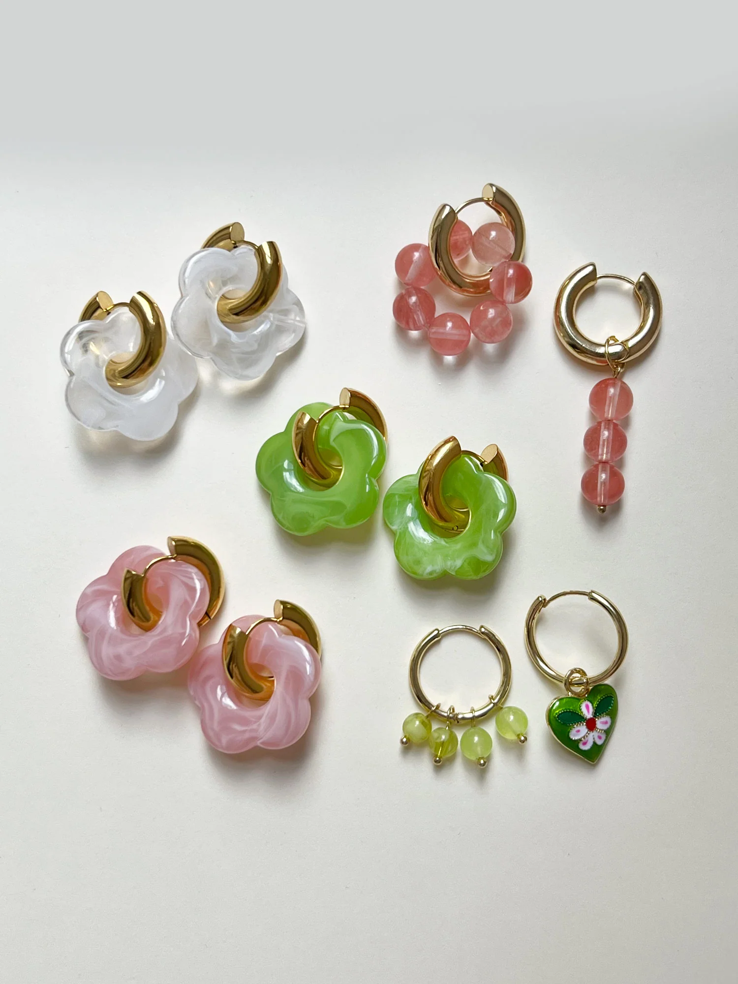Donut Hoops with Flower Charm - Pink - Image 6