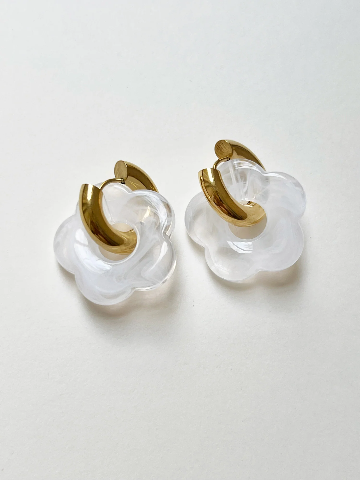 Donut Hoops with Flower Charm - White - Image 3