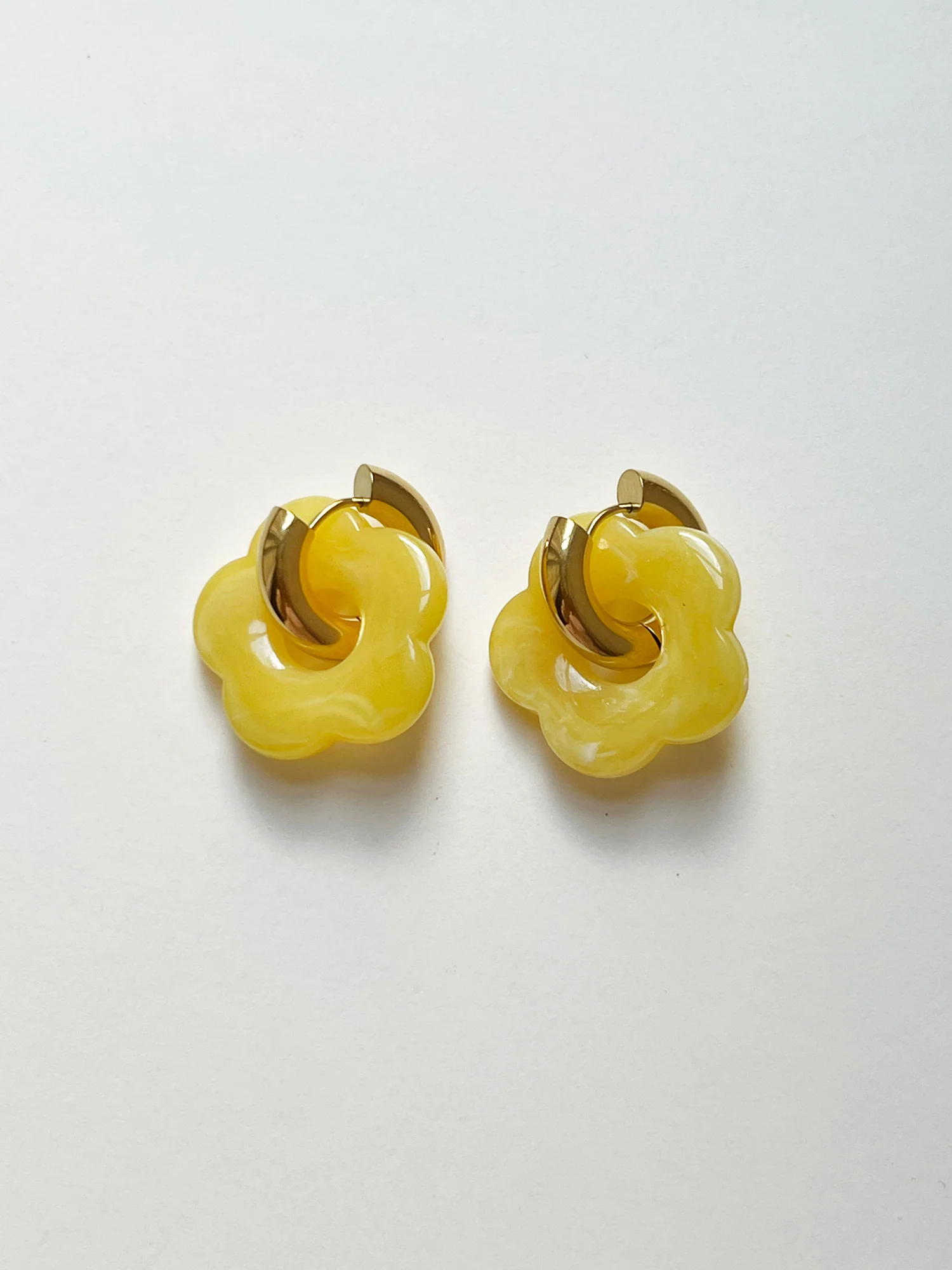 Donut Hoops with Flower Charm - Yellow - Image 4