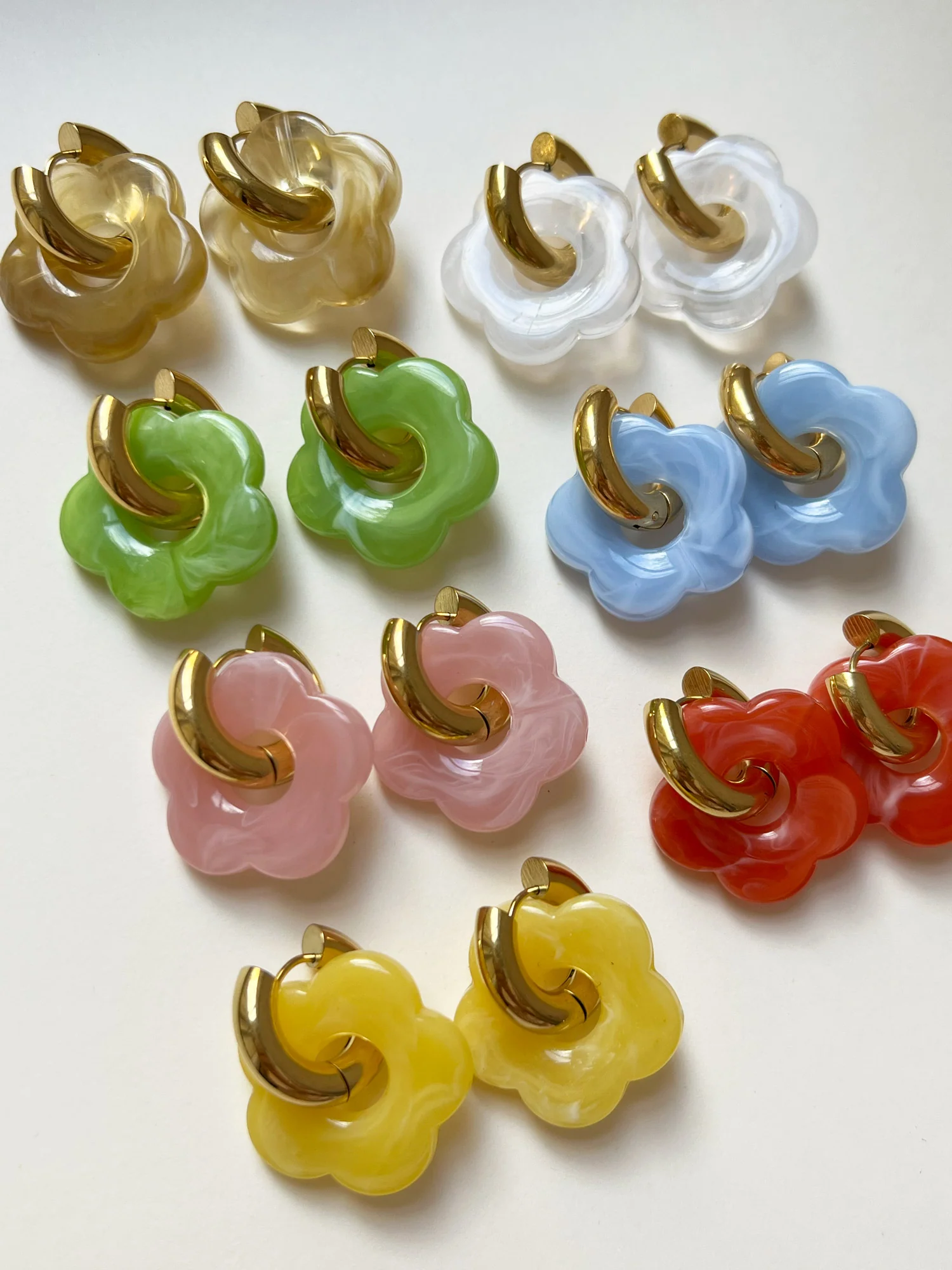 Donut Hoops with Flower Charm - Yellow - Image 5