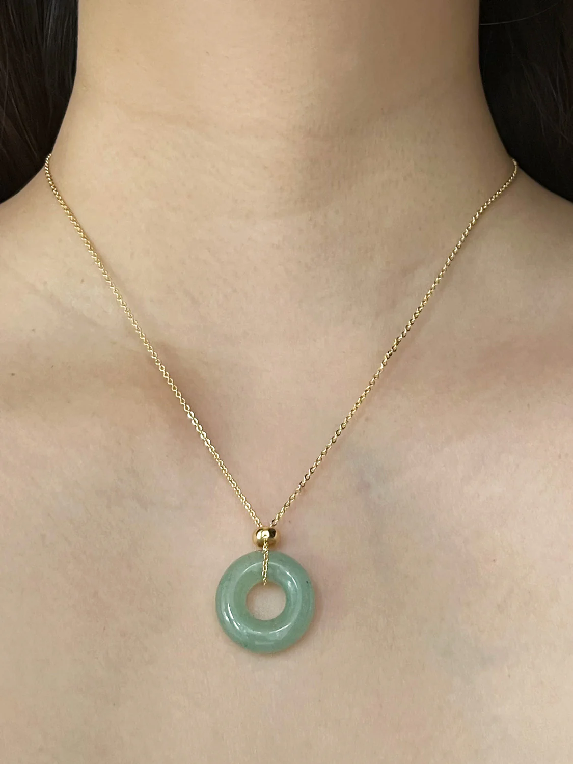 Donut Stone Necklace, Gold - Green Aventurine - Image 2