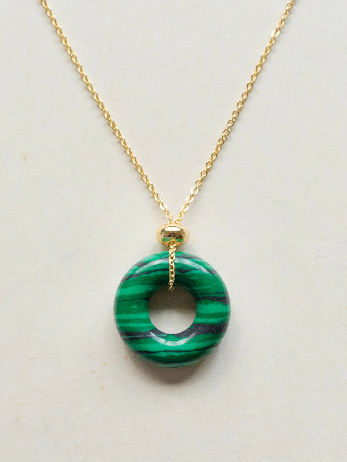 Donut Stone Necklace, Gold - Green Malachite