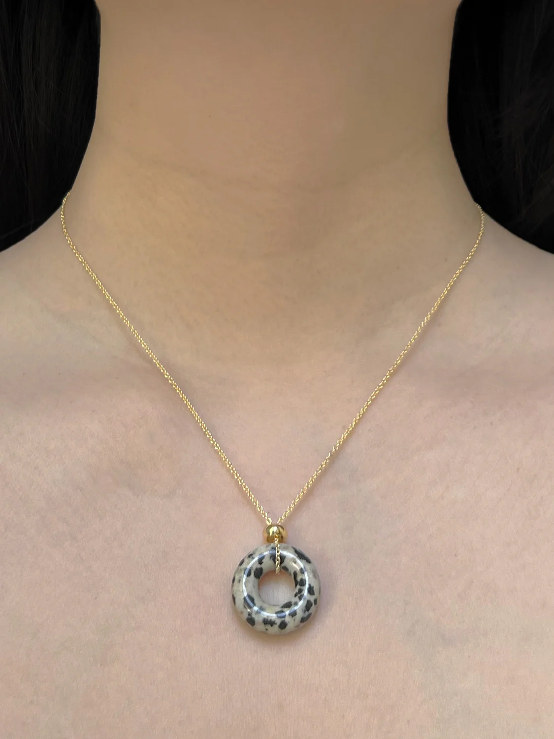 Donut Stone Necklace, Gold - Polka Dot - Image 3