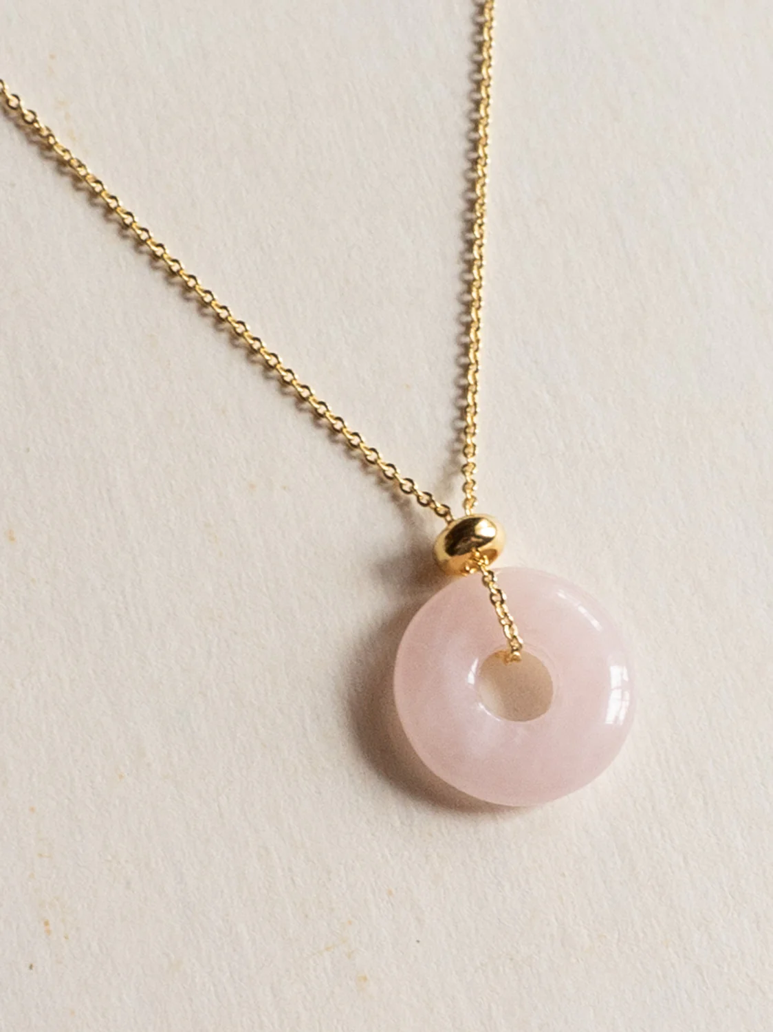 Donut Stone Necklace, Gold - Rose Quartz - Image 2