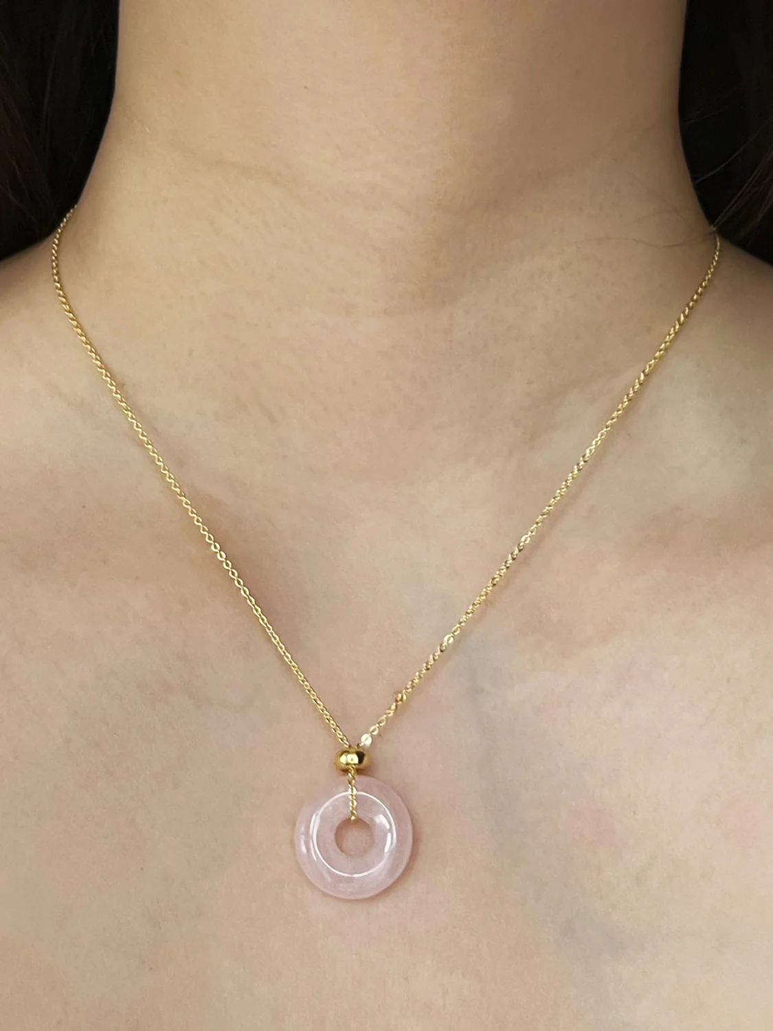 Donut Stone Necklace, Gold - Rose Quartz - Image 3