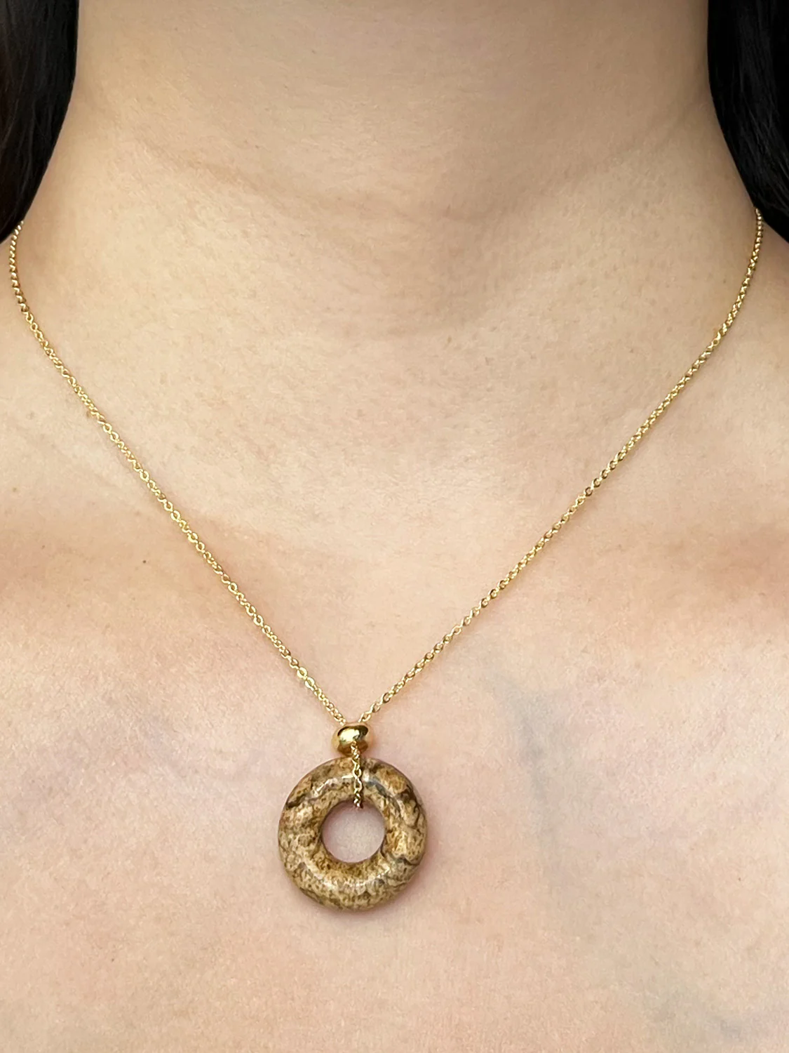 Donut Stone Necklace, Gold - Sandstone - Image 2