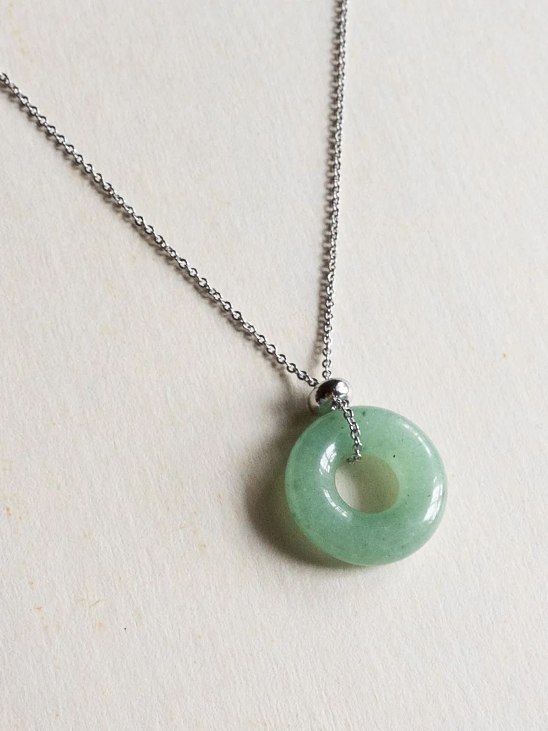 Donut Stone Necklace, Silver - Green Aventurine - Image 3