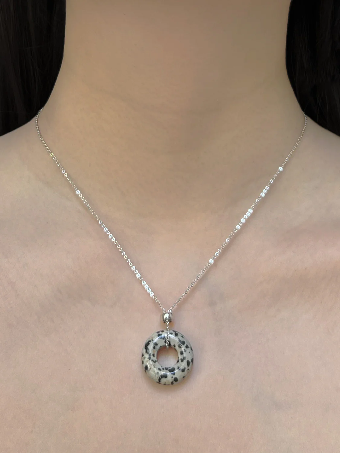 Donut Stone Necklace, Silver - Polka Dot - Image 3