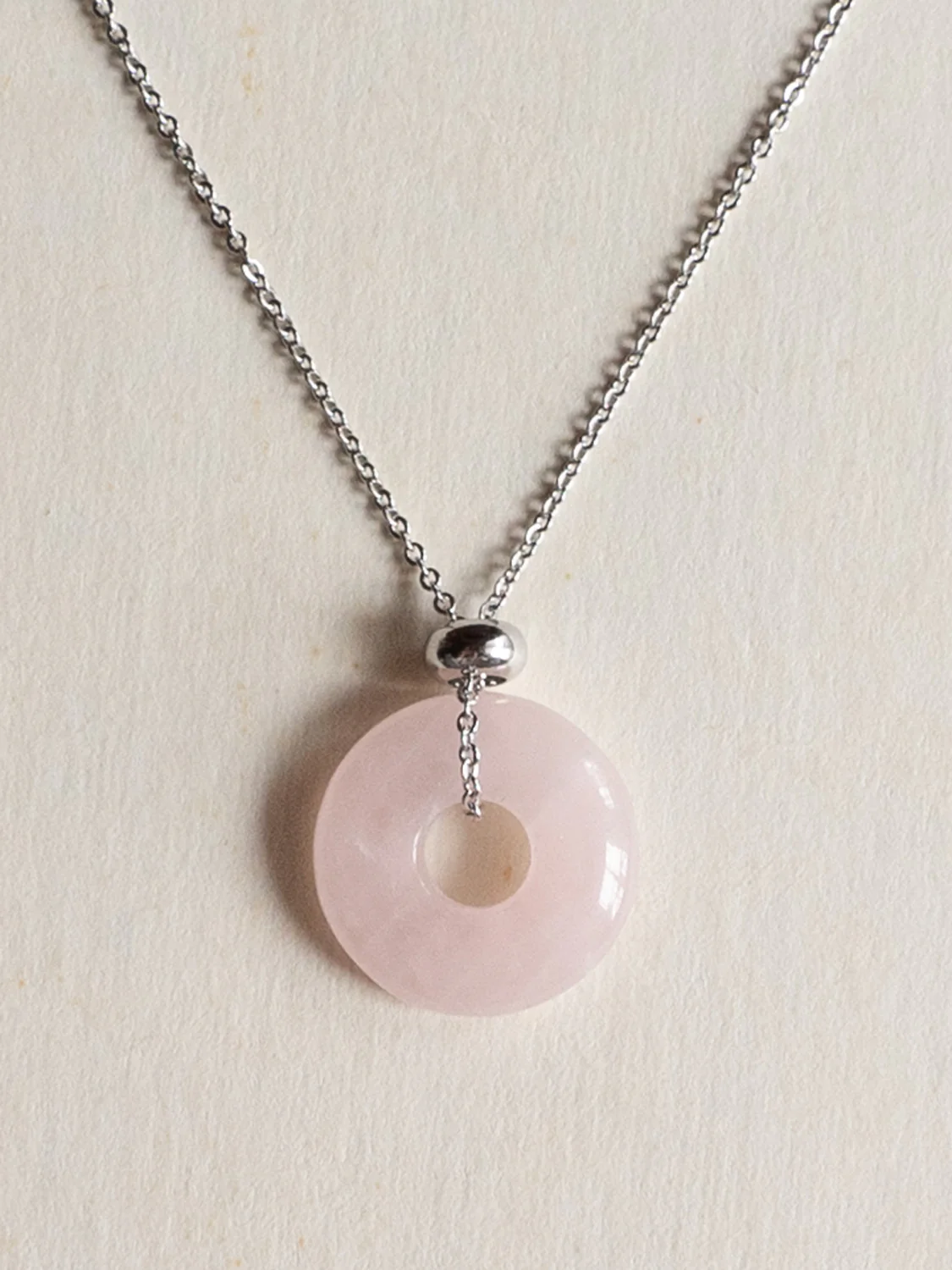 Donut Stone Necklace, Silver - Rose Quartz