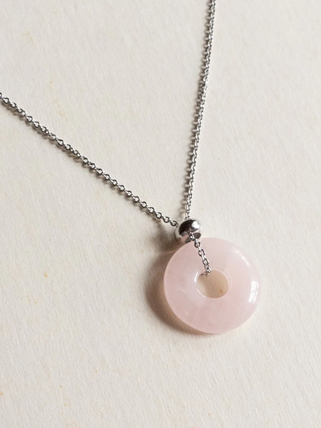 Donut Stone Necklace, Silver - Rose Quartz - Image 2