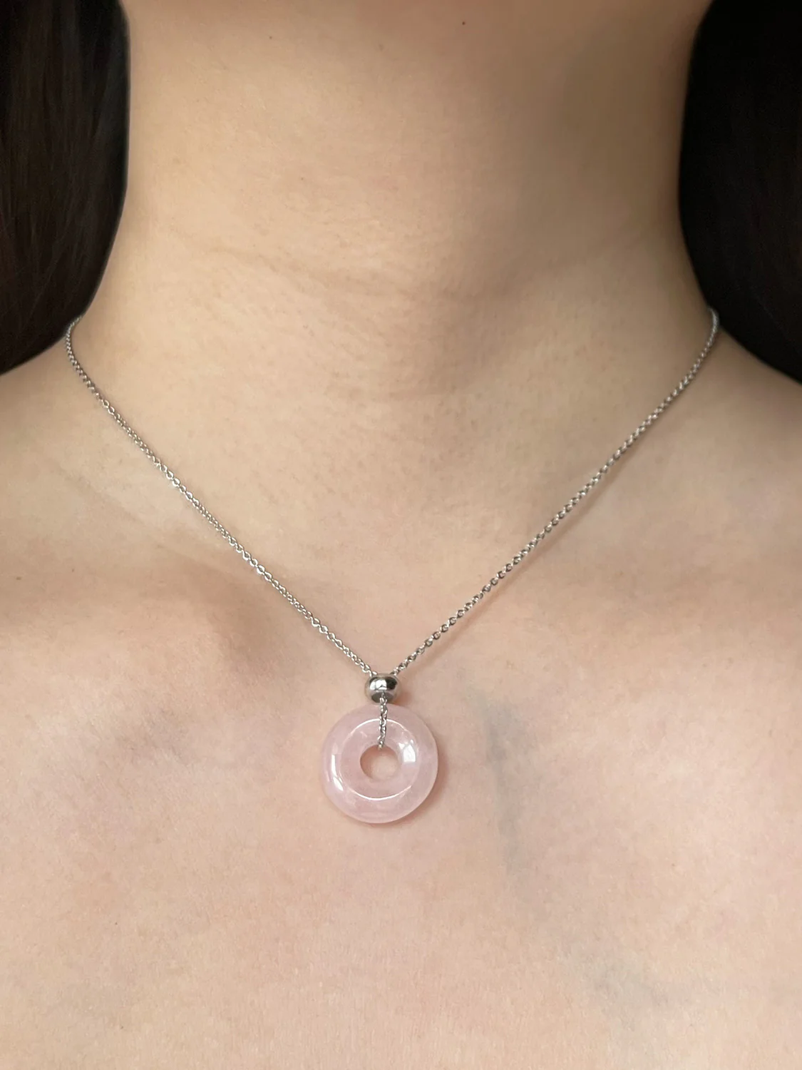 Donut Stone Necklace, Silver - Rose Quartz - Image 3