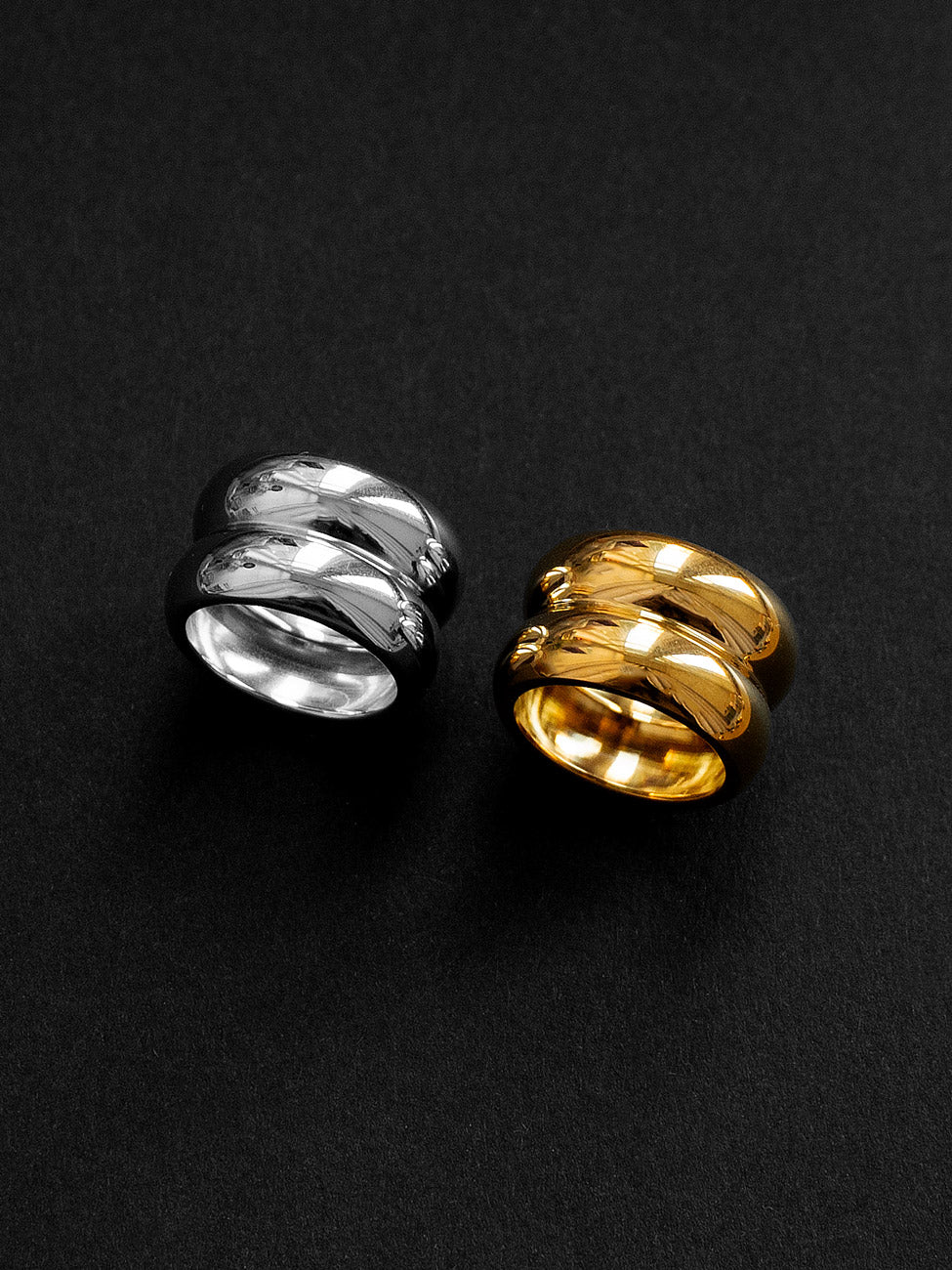 Double Chunky Gold Ring, Stainless Steel - Silver - Image 3