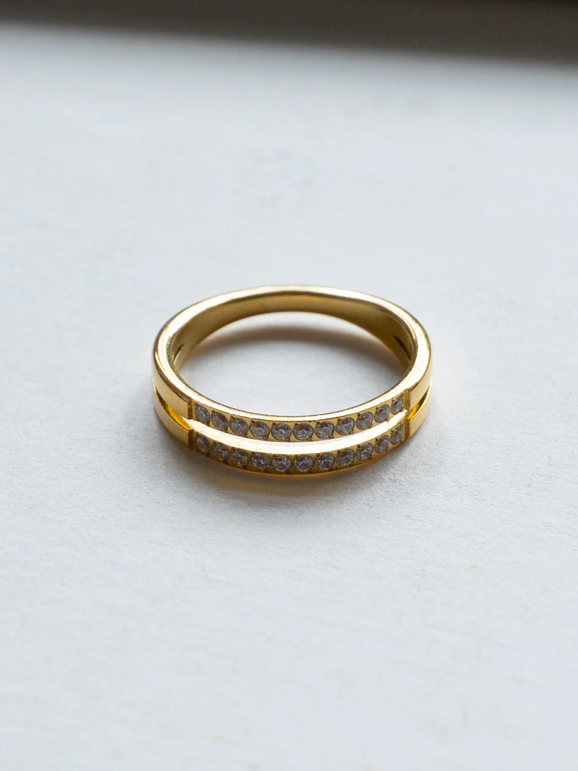 Double Gemstone-Lined Ring, Stainless Steel - Gold - Image 4