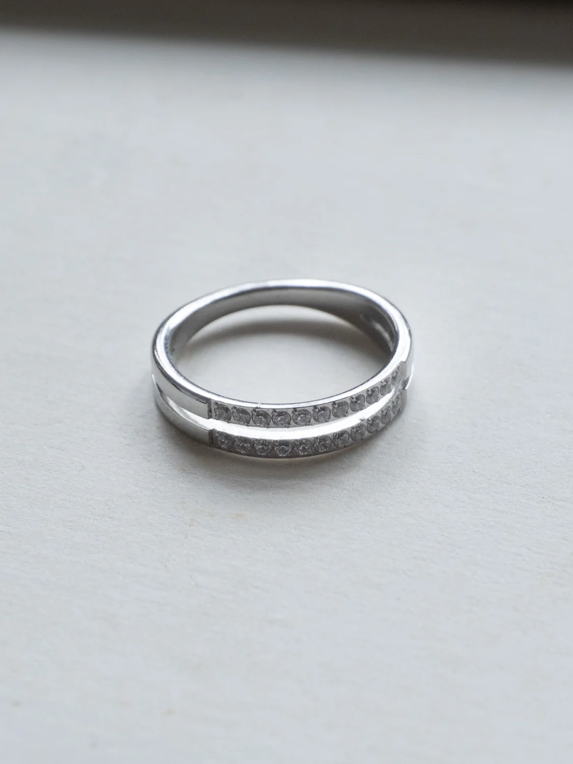 Double Gemstone-Lined Ring, Stainless Steel - Silver - Image 4