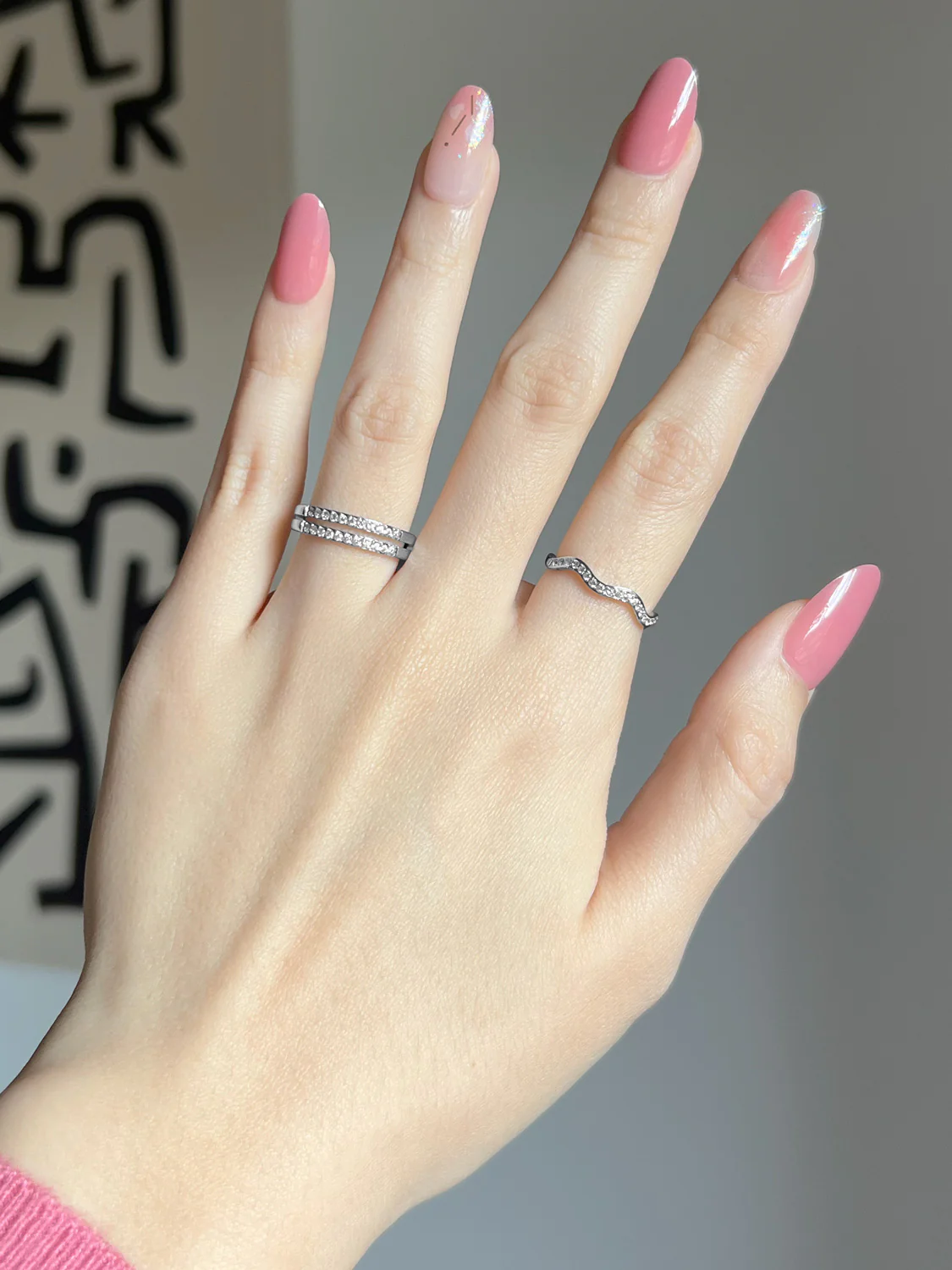 Thin Wavy Gemstone Ring, Stainless Steel - Silver - Image 5