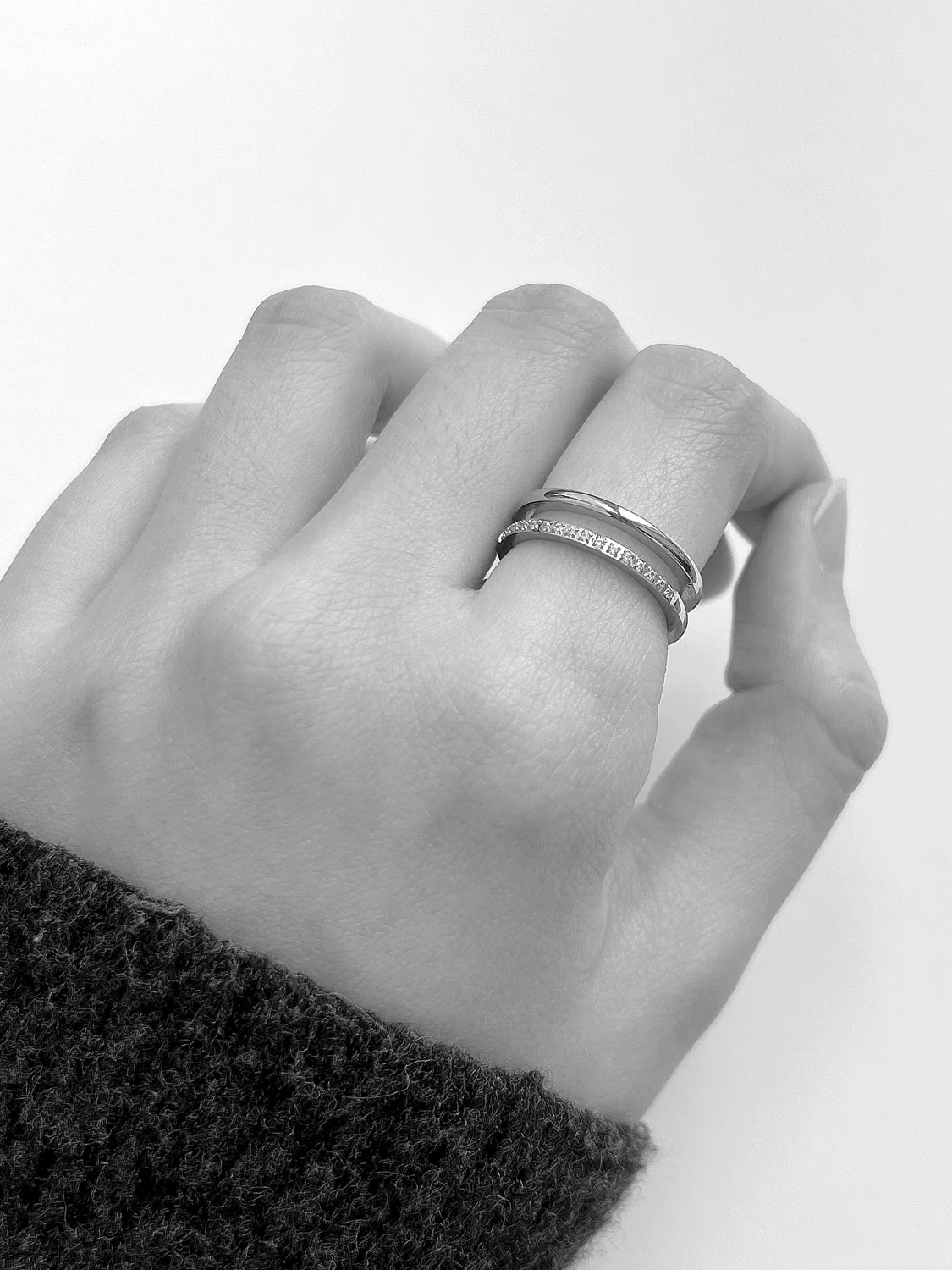 Double Lined Ring, Stainless Steel - Silver - Image 3