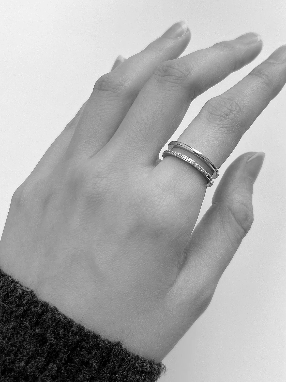 Double Lined Ring, Stainless Steel - Silver - Image 4