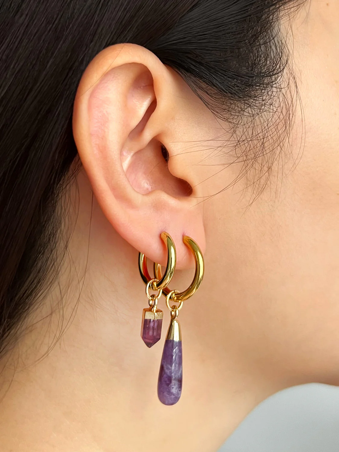 Flow Stone Hoops - Amethyst Purple - Image 2