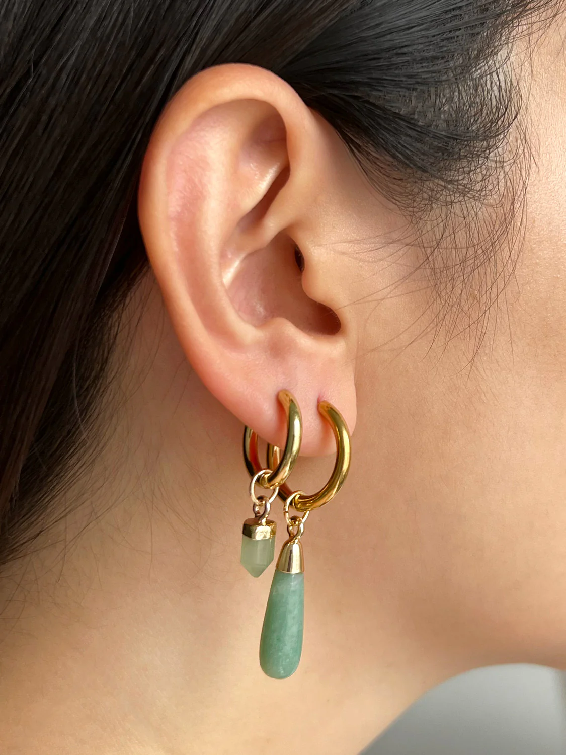 Flow Stone Hoops - Green Aventurine - Image 2