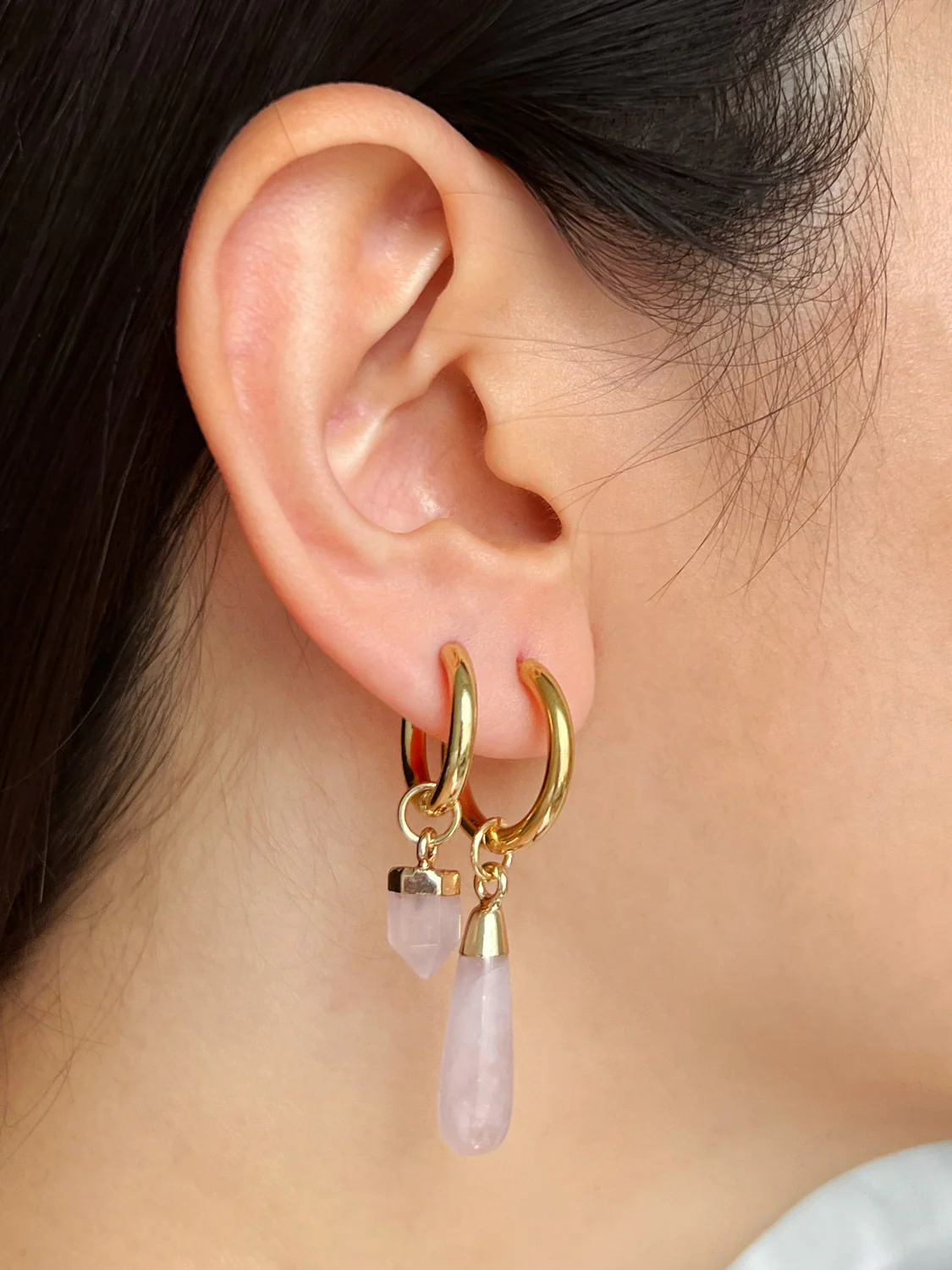 Flow Stone Hoops - Rose Quartz - Image 2