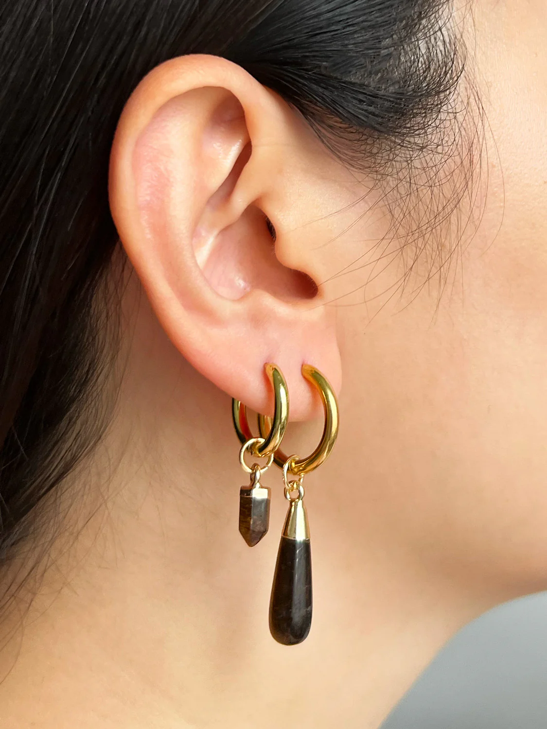 Flow Stone Hoops - Tiger Eye - Image 2
