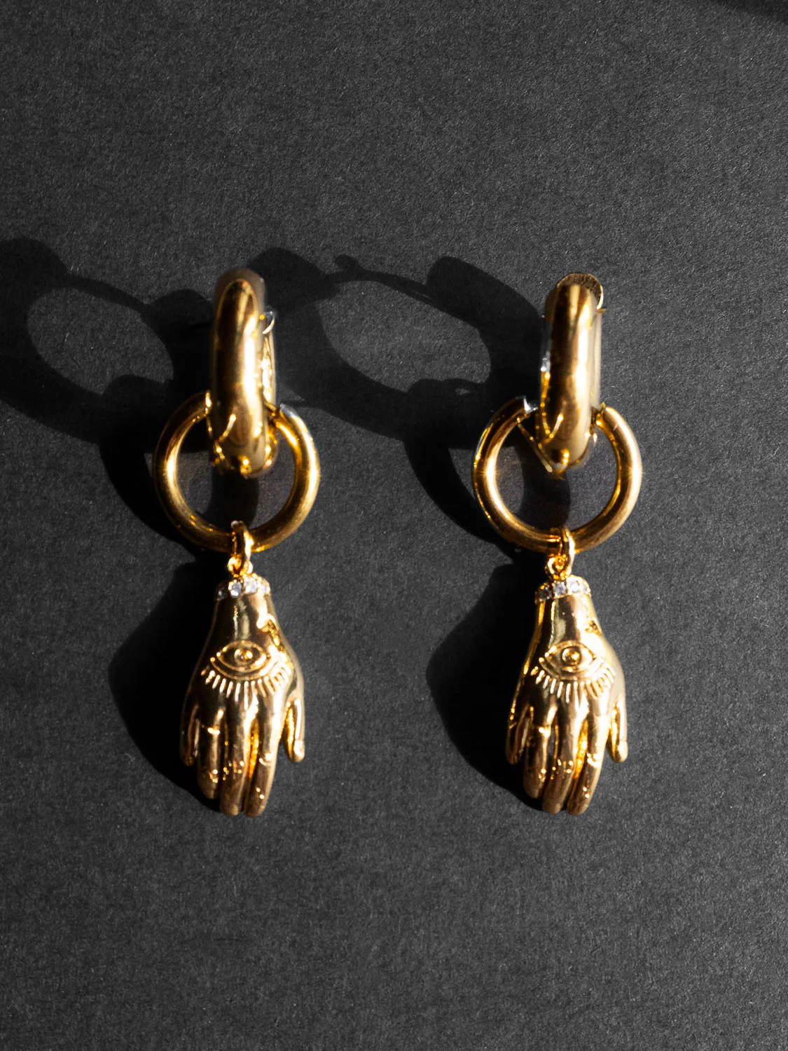 Evil Eye Hand Chunky Gold Hoops - Image 2