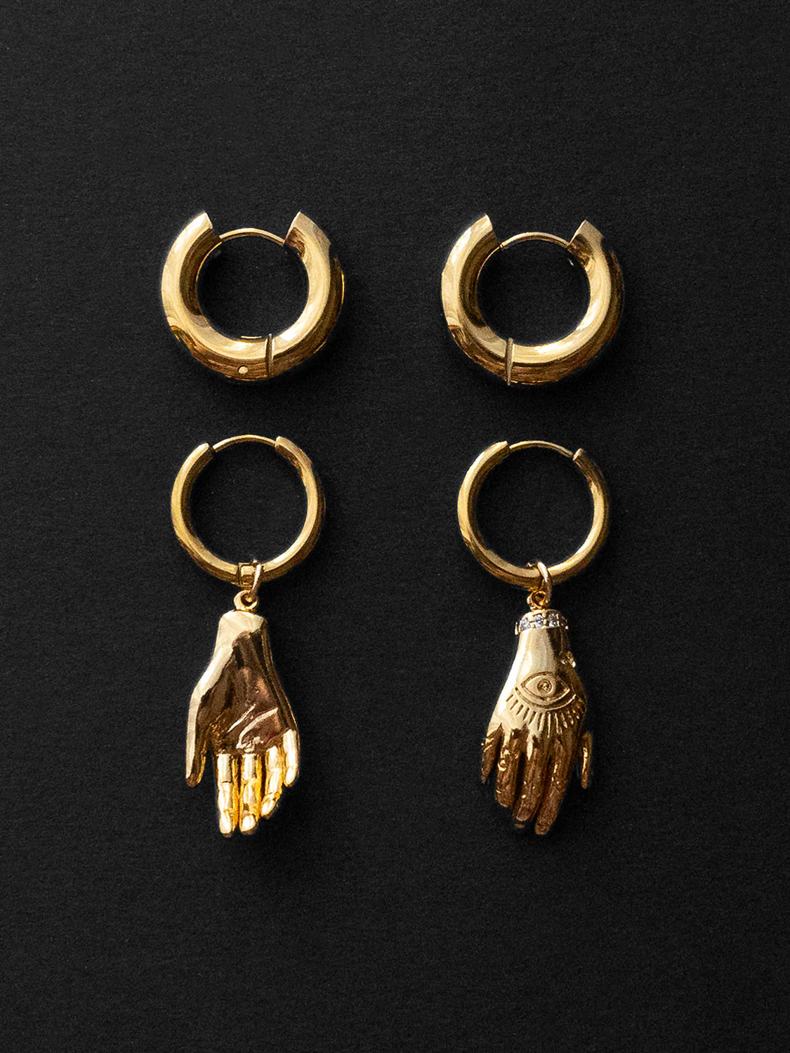 Evil Eye Hand Chunky Gold Hoops - Image 4