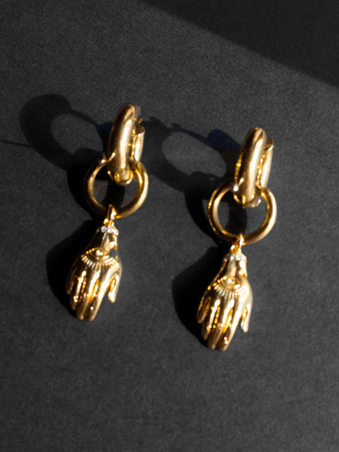 Evil Eye Hand Chunky Gold Hoops - Image 5