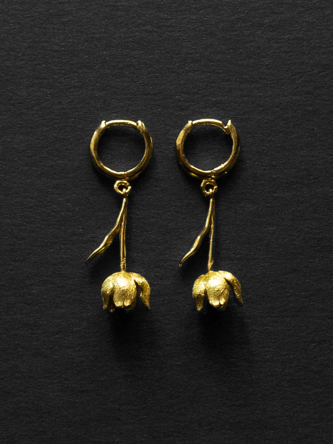 Flower Dangle Huggies - Gold - Image 4