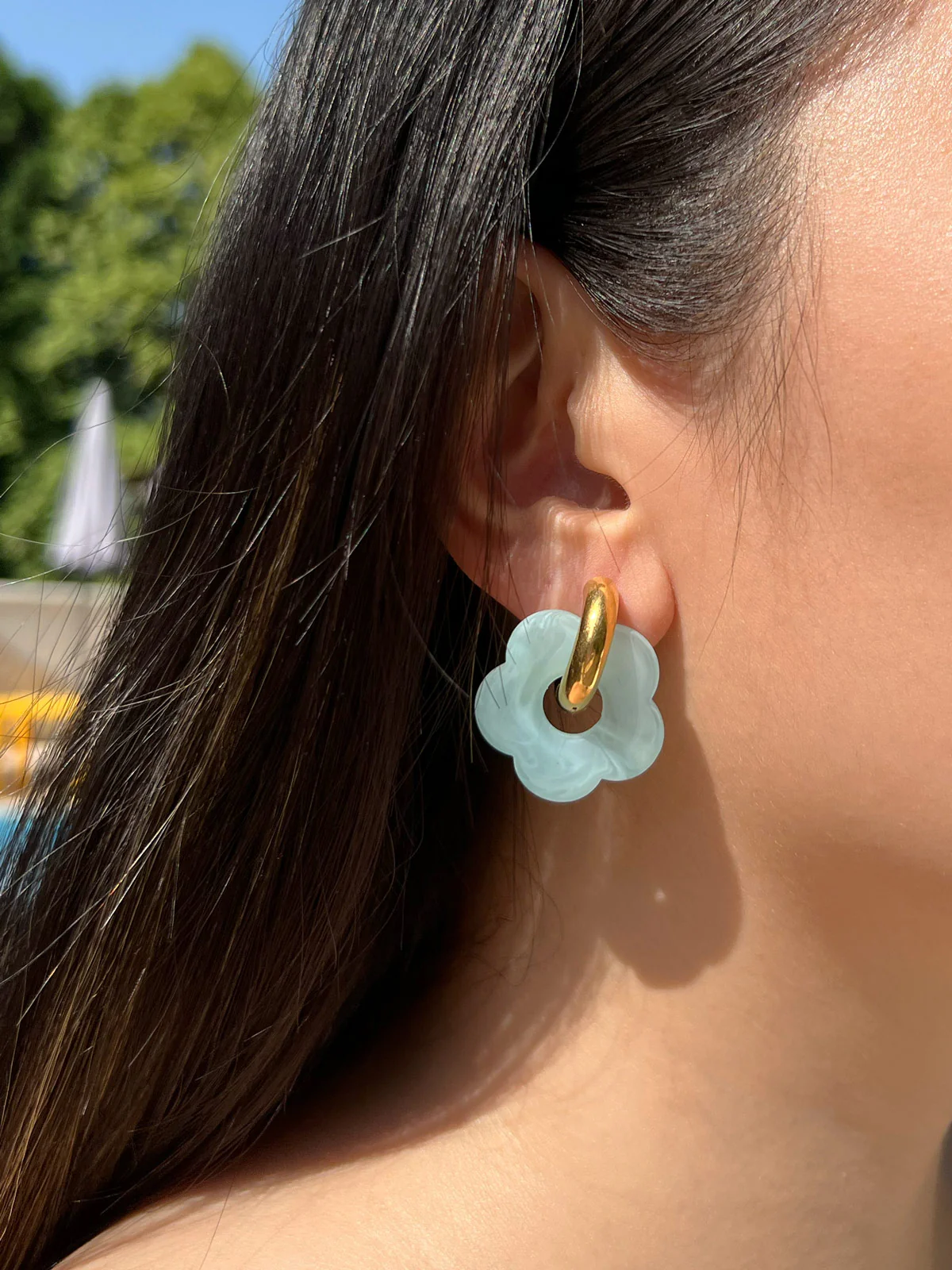 Flower Donut Hoops - Marbled Matte Blue - Image 2