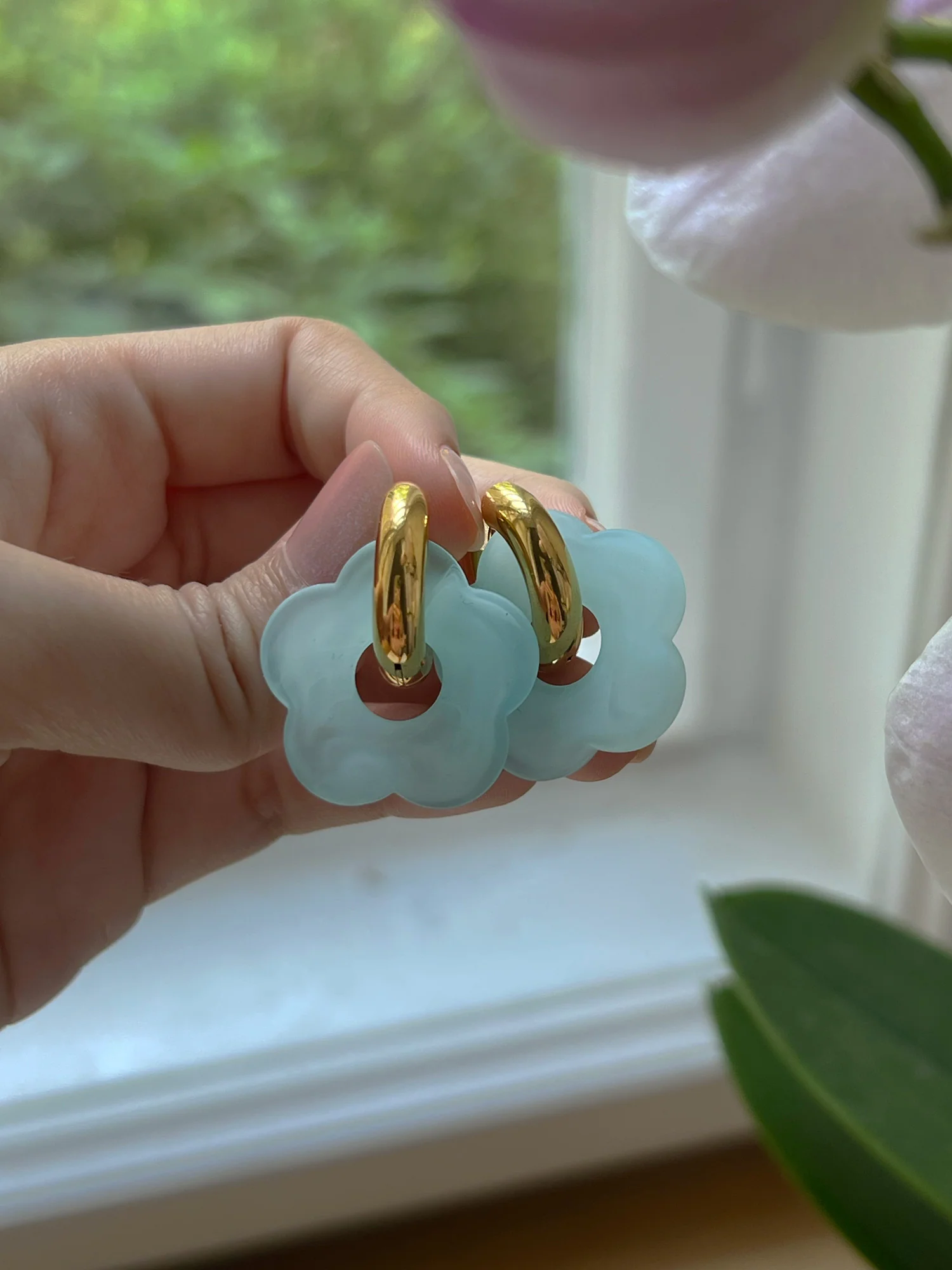 Flower Donut Hoops - Marbled Matte Blue - Image 4