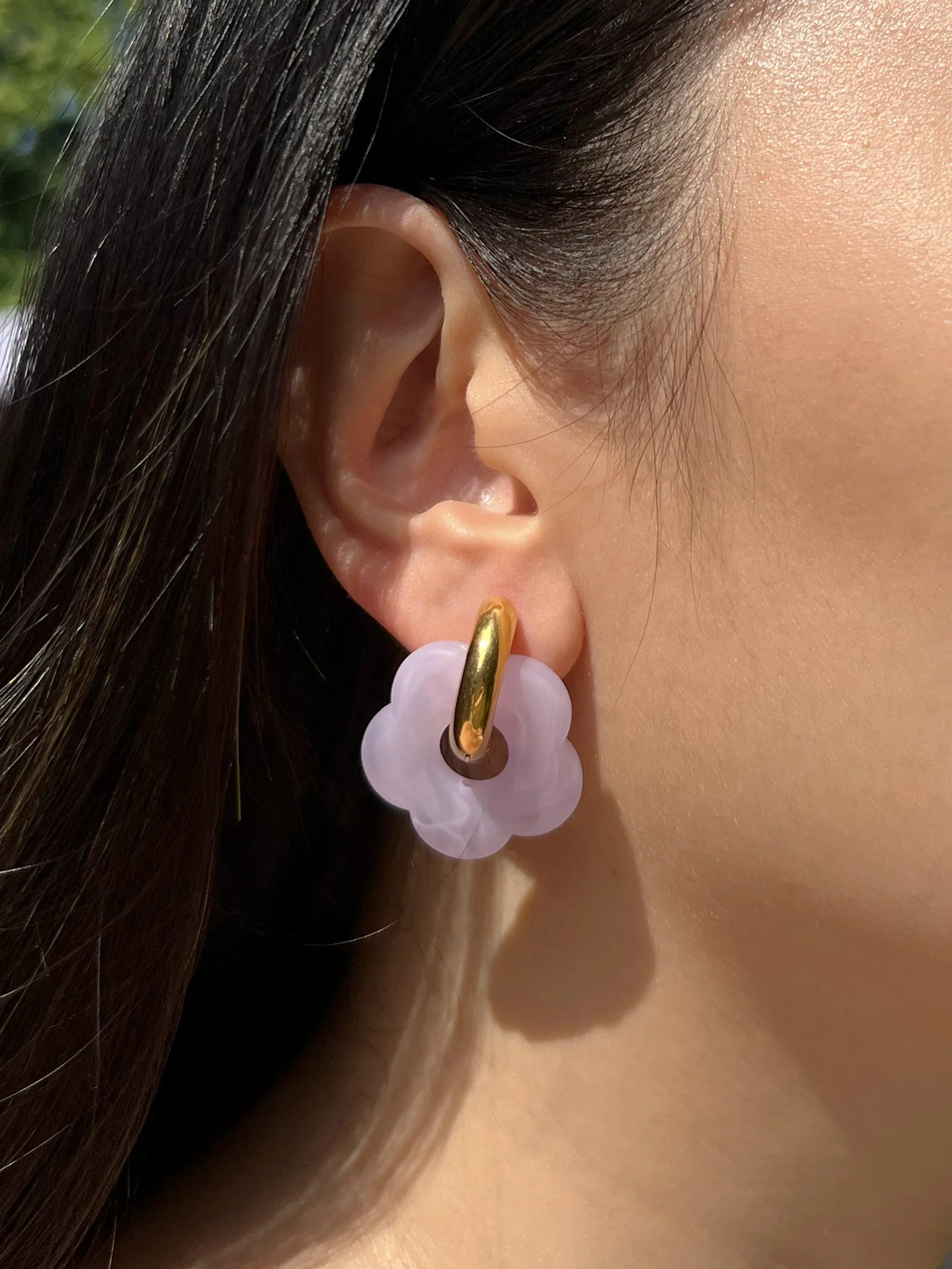 Flower Donut Hoops - Marbled Matte Lilac - Image 2