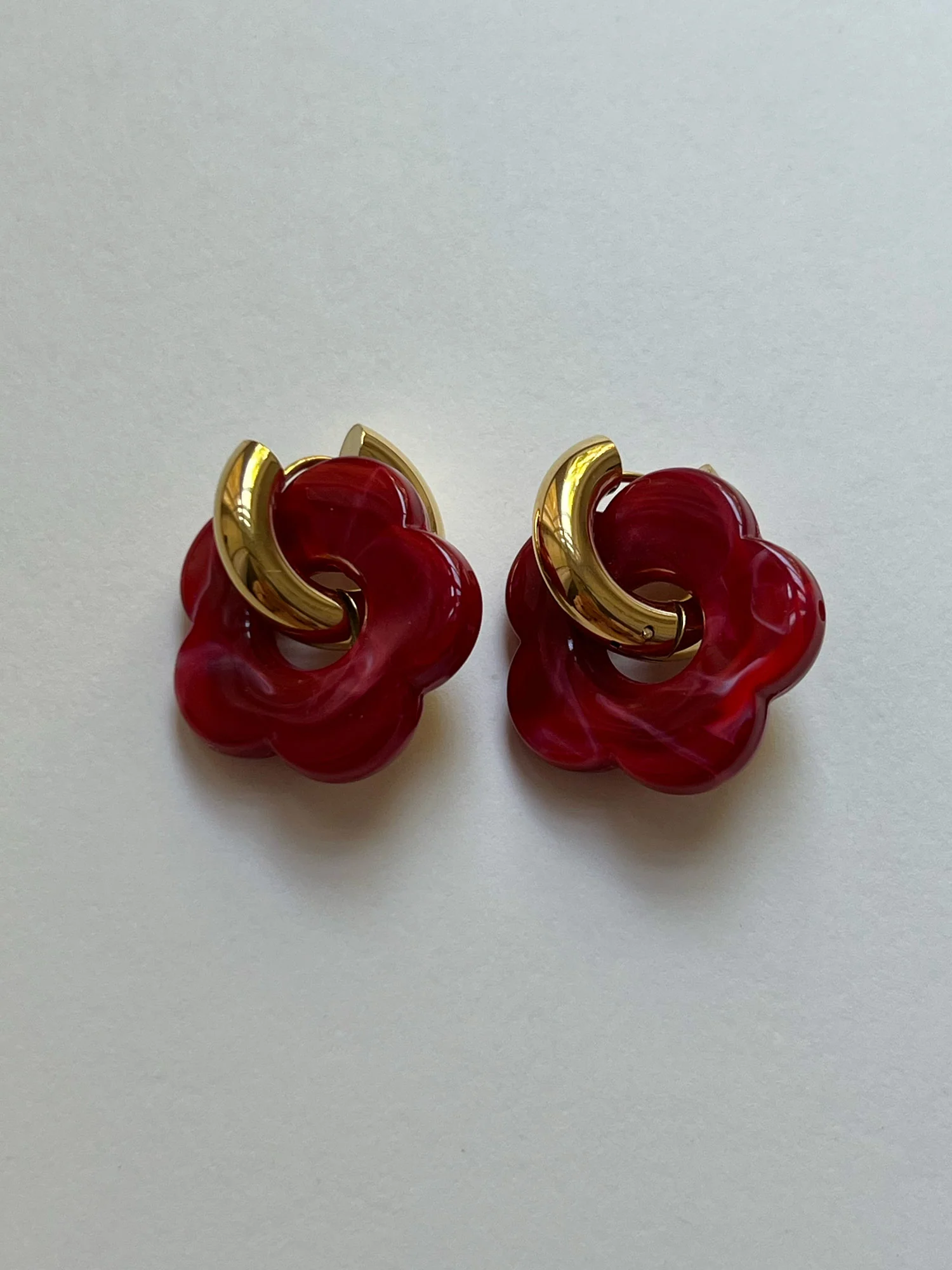Flower Donut Hoops - Marbled Red - Image 2