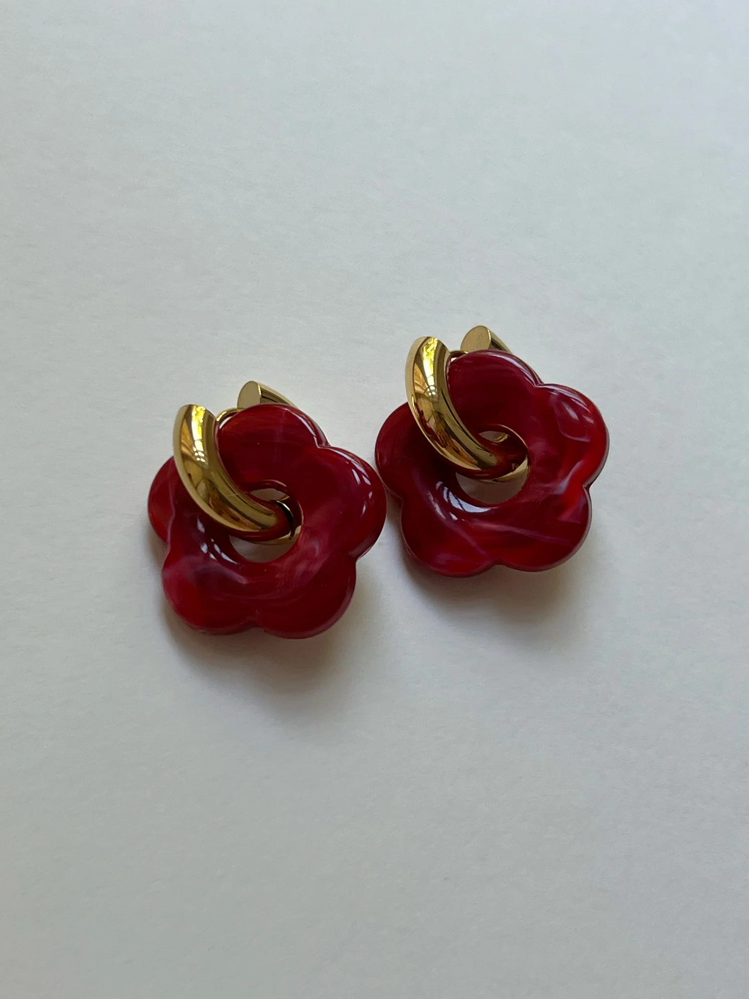 Flower Donut Hoops - Marbled Red - Image 3