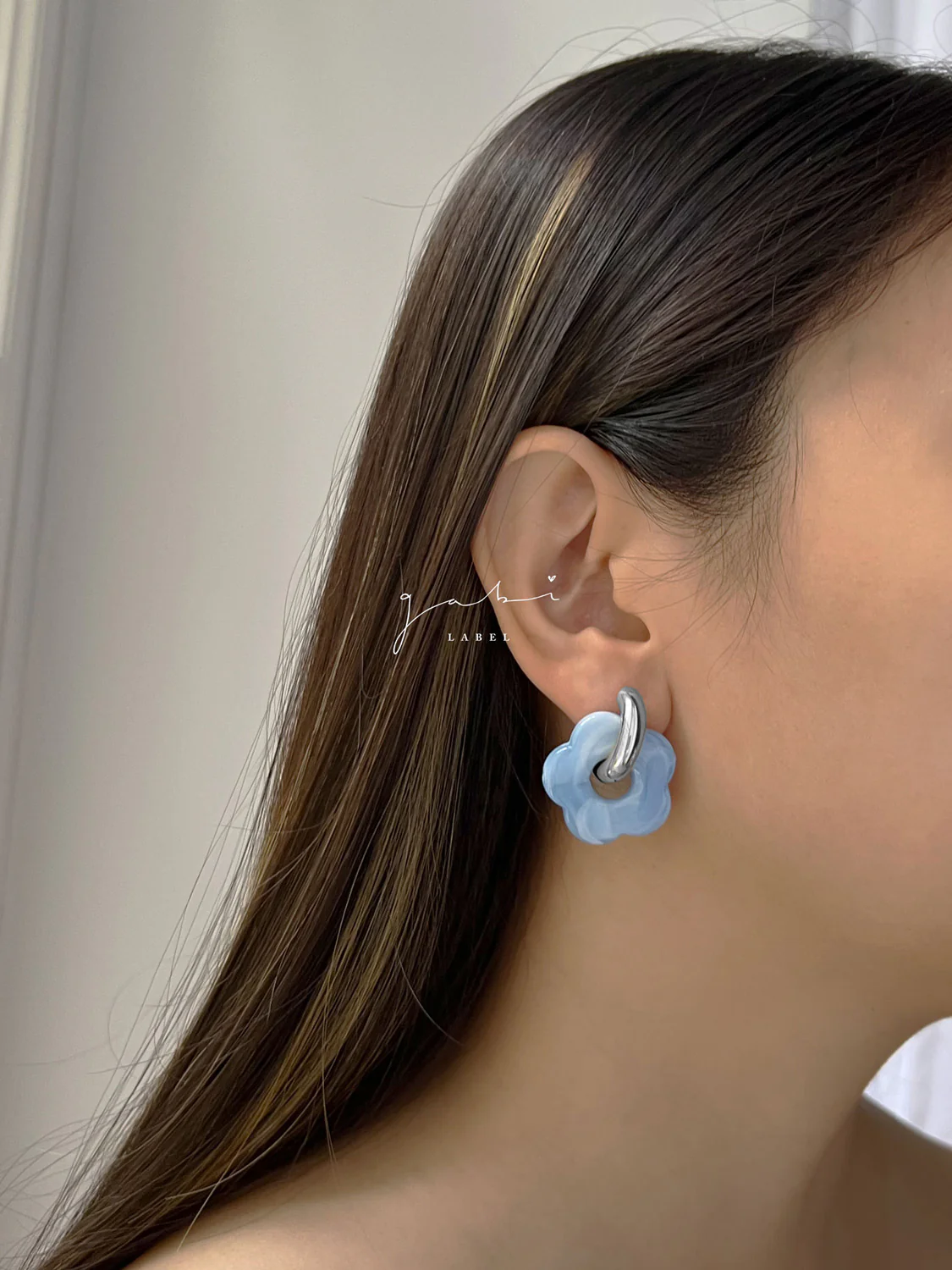 Flower Donut Hoops, Silver - Blue - Image 2