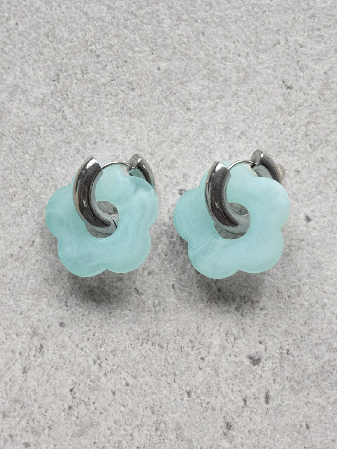 Flower Donut Hoops, Silver - Marbled Matte Blue - Image 3