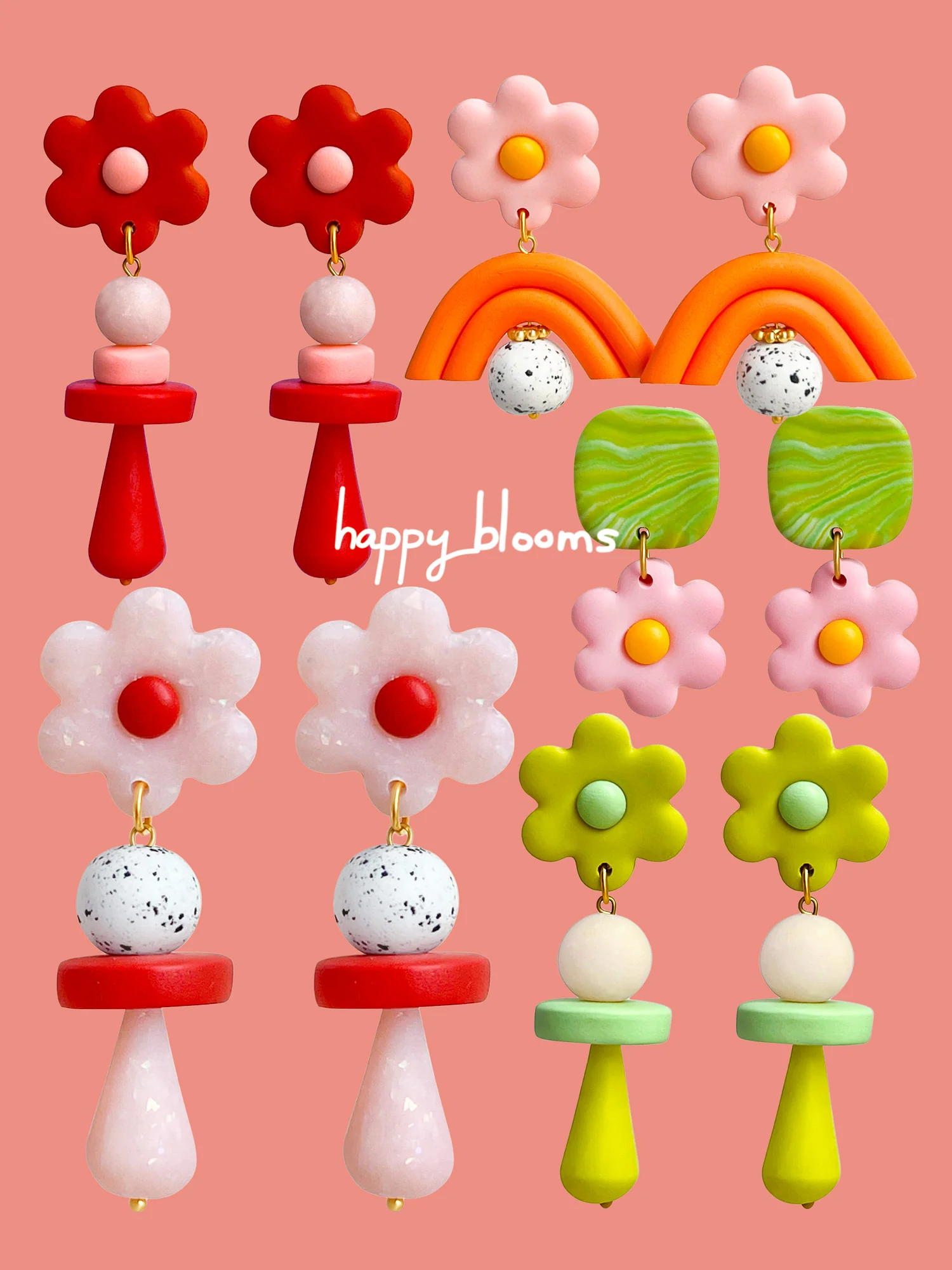 Flower Pop Earrings - Pink/Green - Image 3