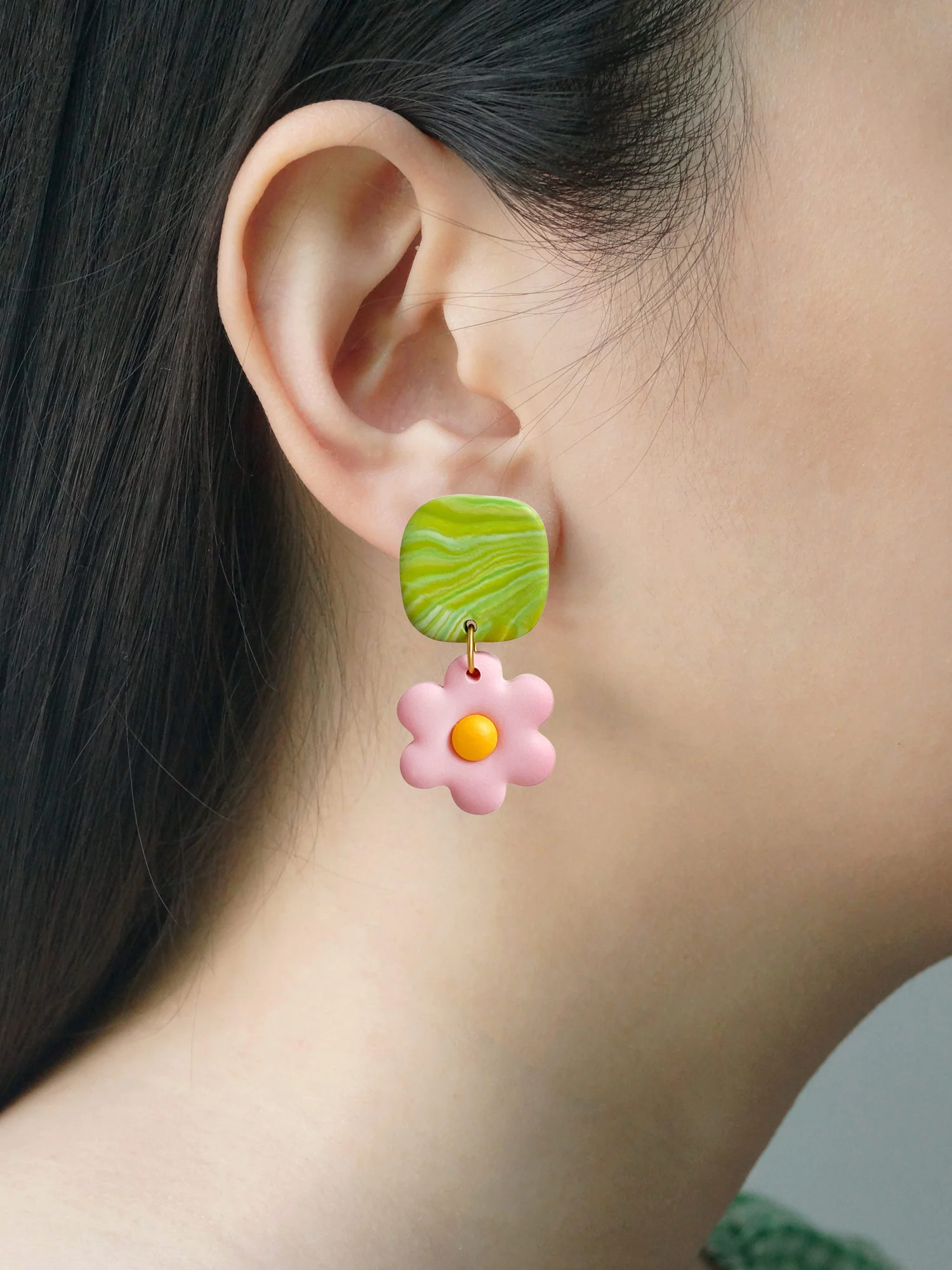 Flower Pop Earrings - Pink/Green - Image 4