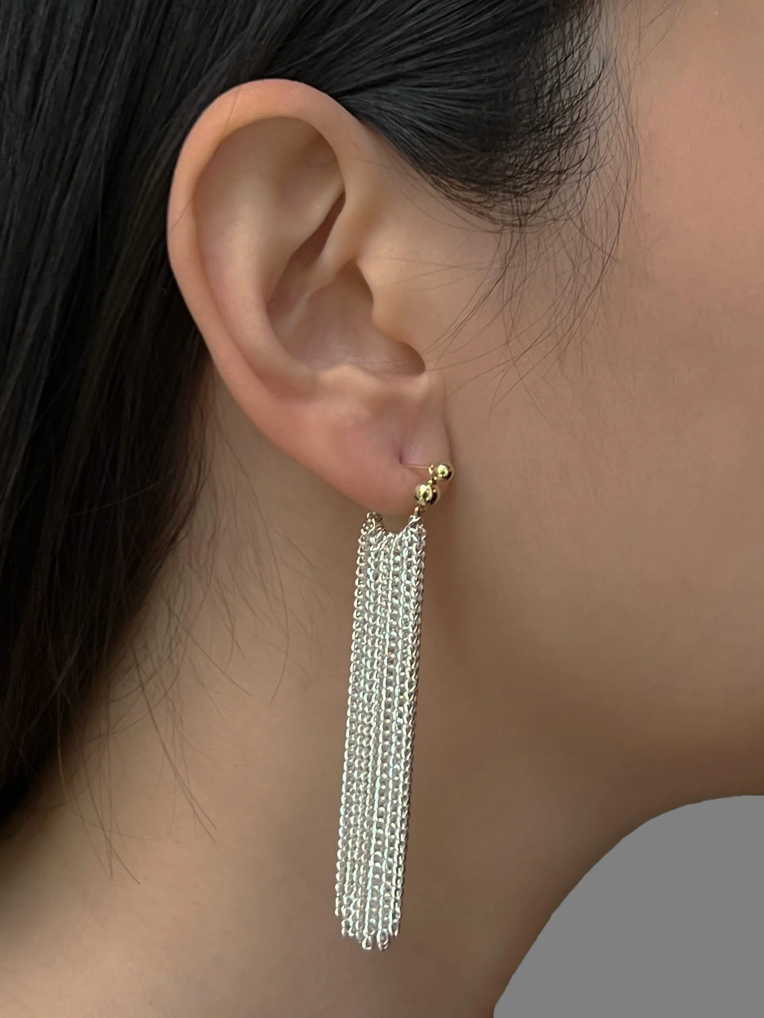 Fluidity Silver Chain Earrings - Long - Image 3