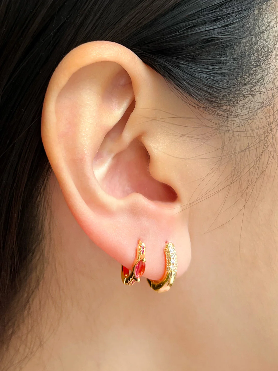 Gemstone-Dipped Gold Huggies, S925 - Image 2