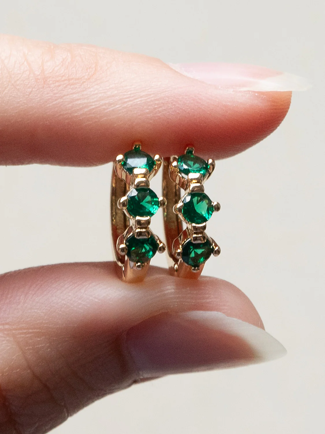 Gemstone Huggies - Emerald Green - Image 2