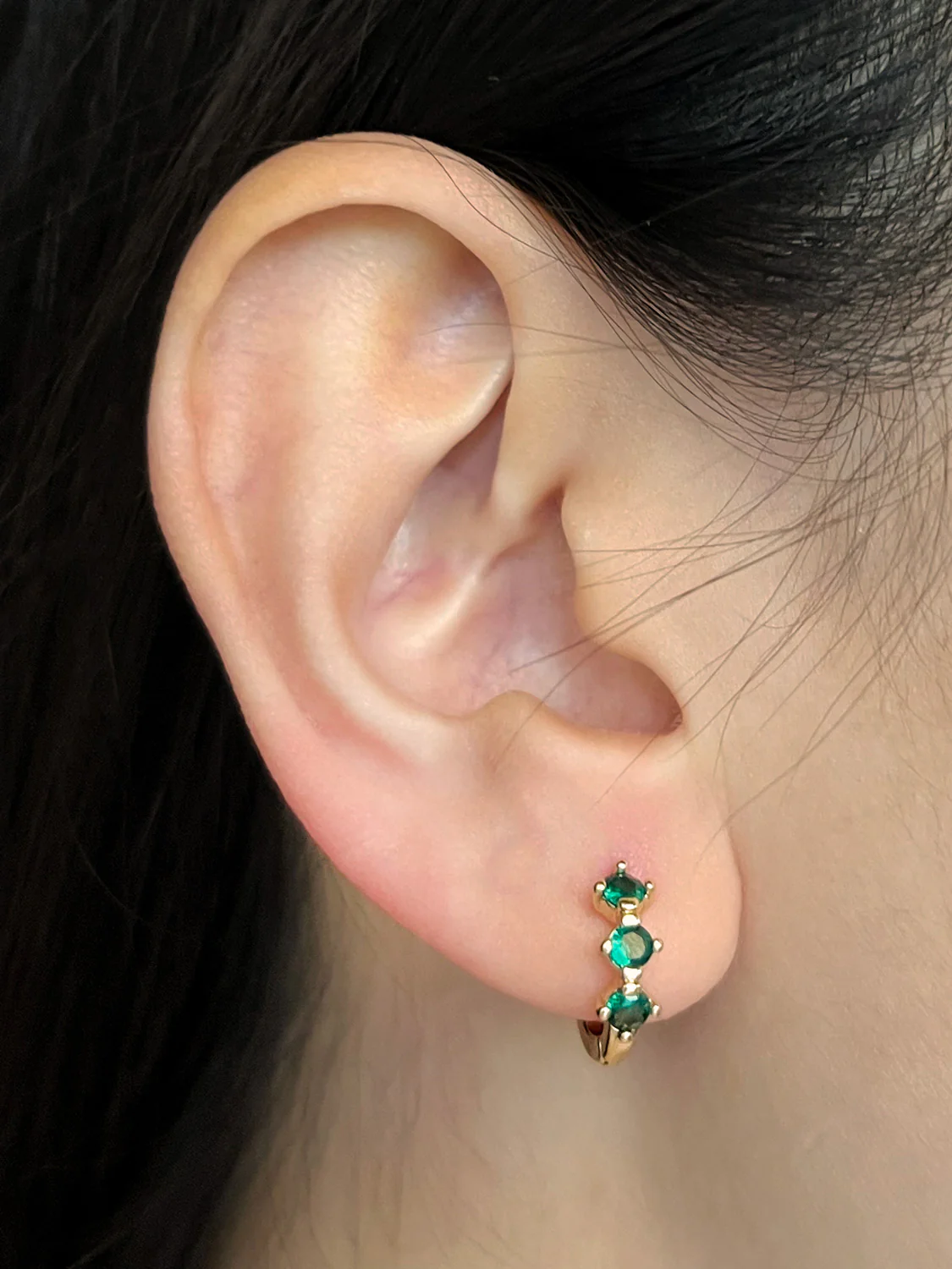 Gemstone Huggies - Emerald Green - Image 3