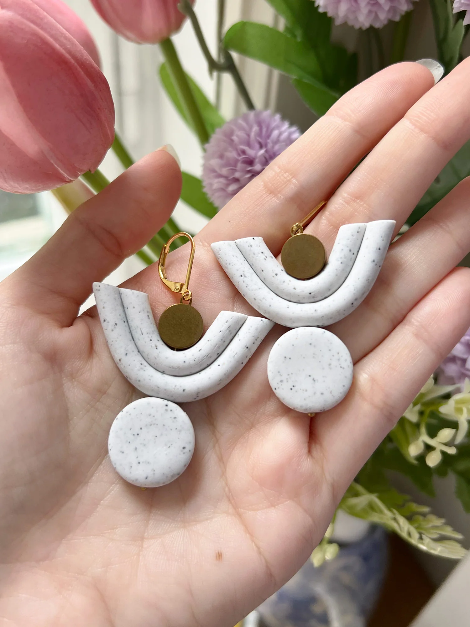 Geometric Shape Earrings - White Speckles - Image 3
