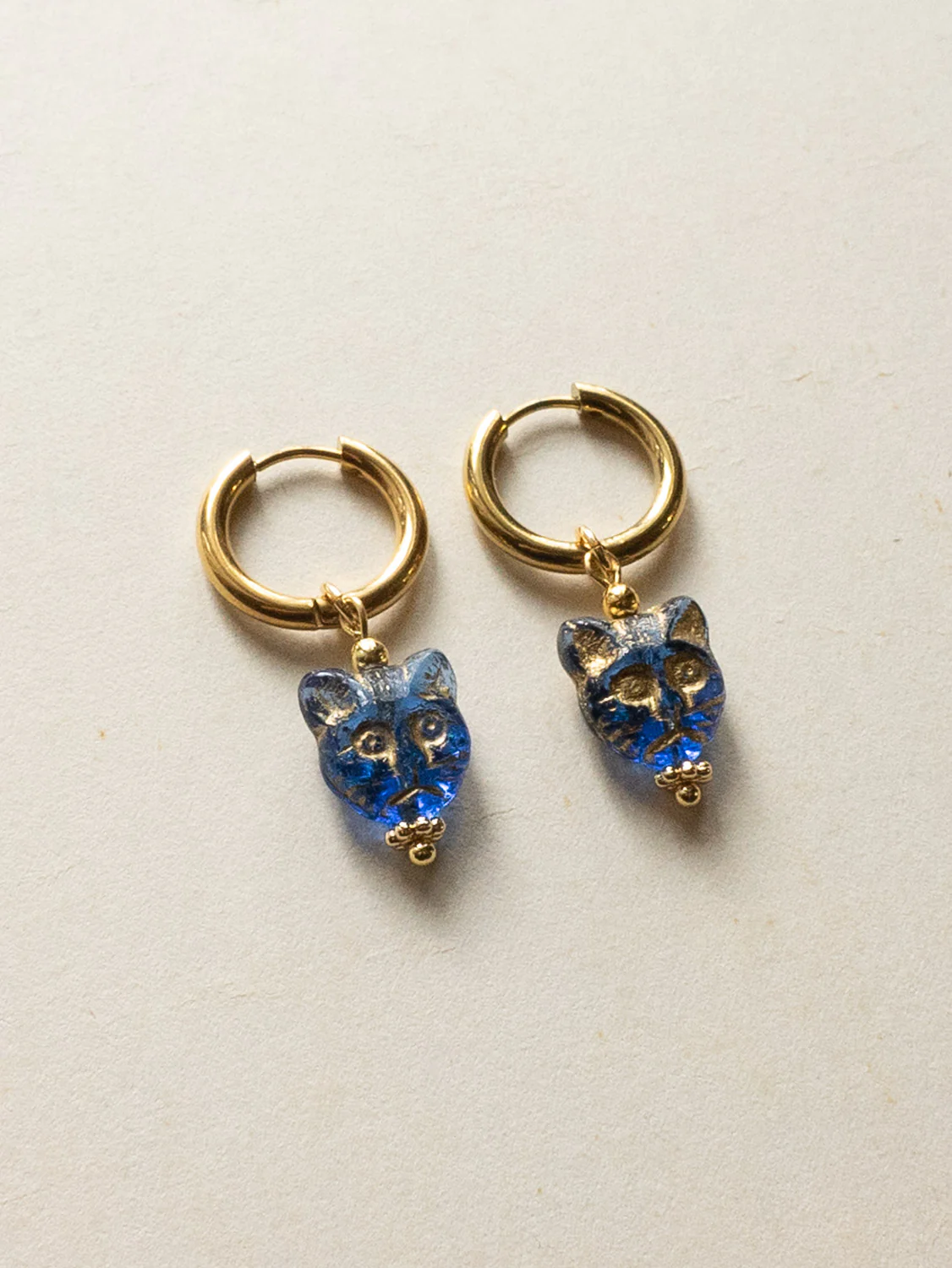 Glass Carved Cat Hoops - Blue - Image 2