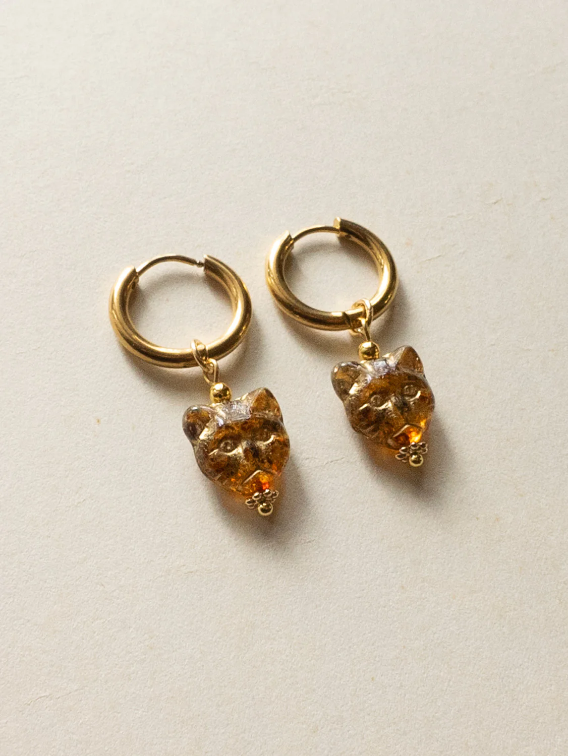 Glass Carved Cat Hoops - Brown - Image 2