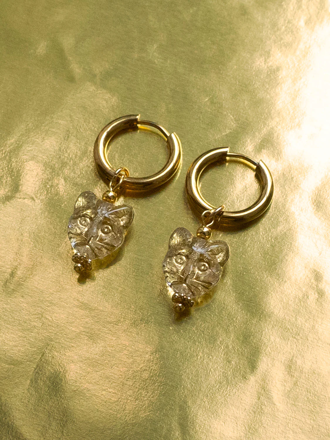 Glass Carved Cat Hoops - Clear - Image 2