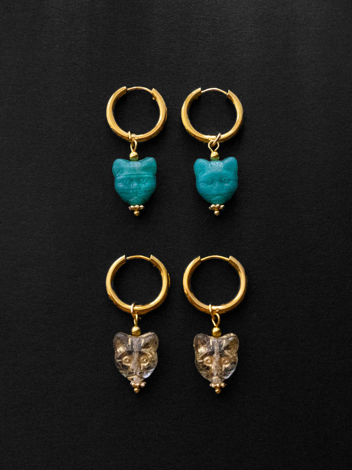 Glass Carved Cat Hoops - Clear - Image 5