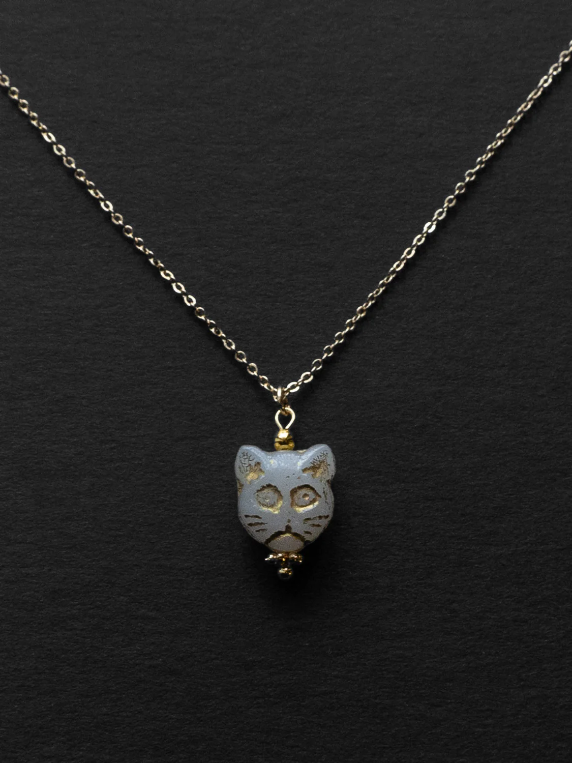 Glass Carved Cat Necklace - White - Image 3