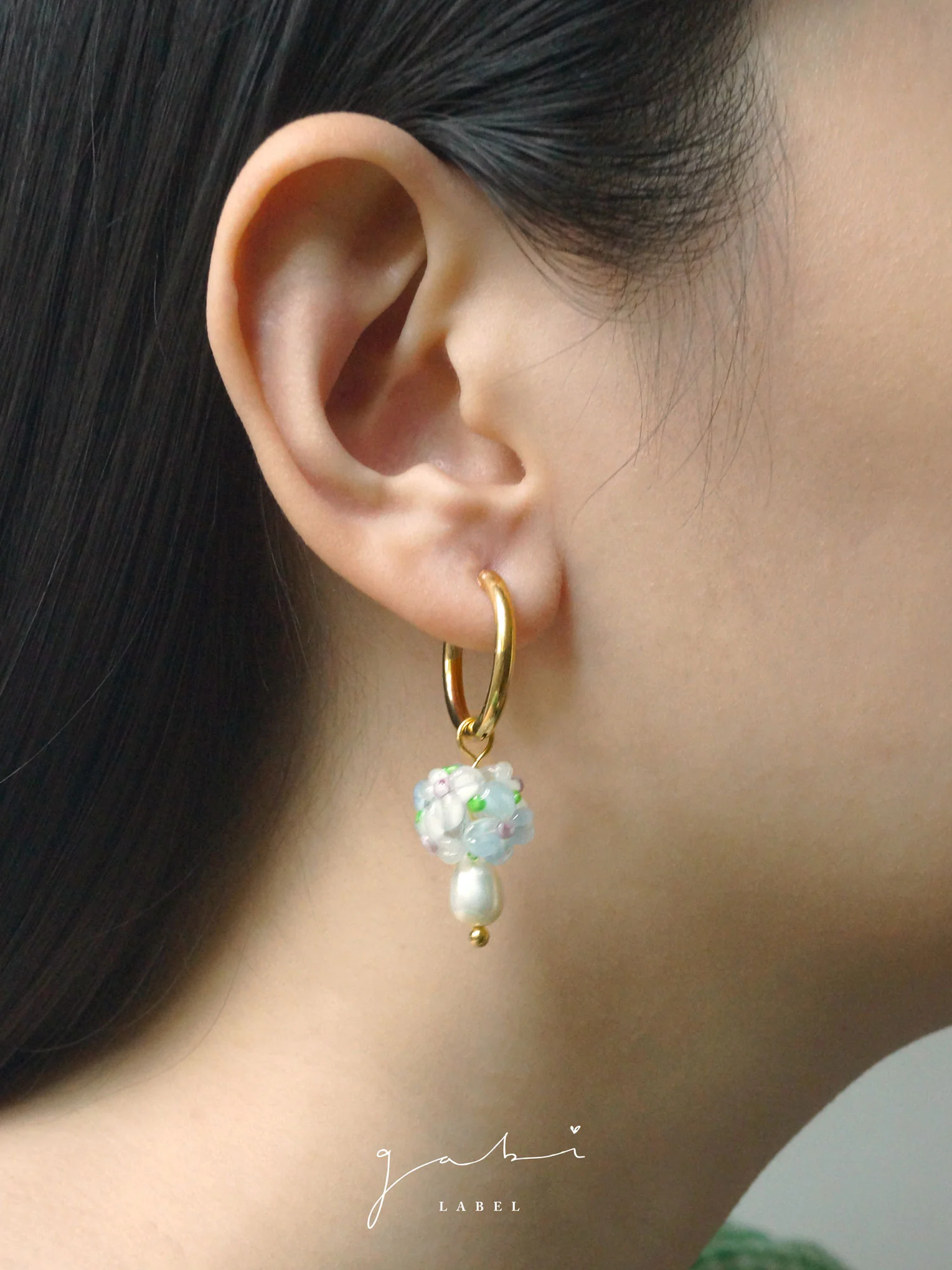 Glass Flower Bouquet Hoop Earrings - Image 3