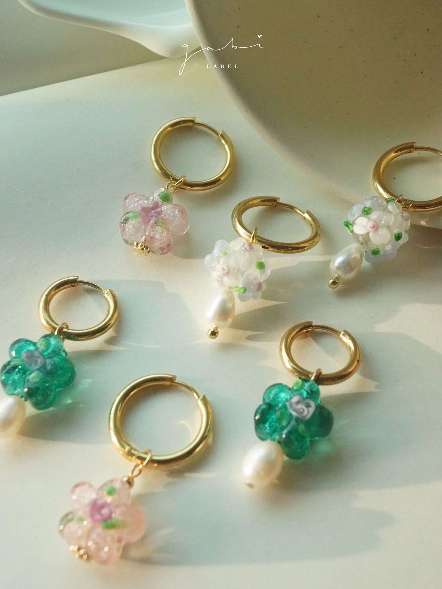 Glass Flower Bouquet Hoop Earrings - Image 4